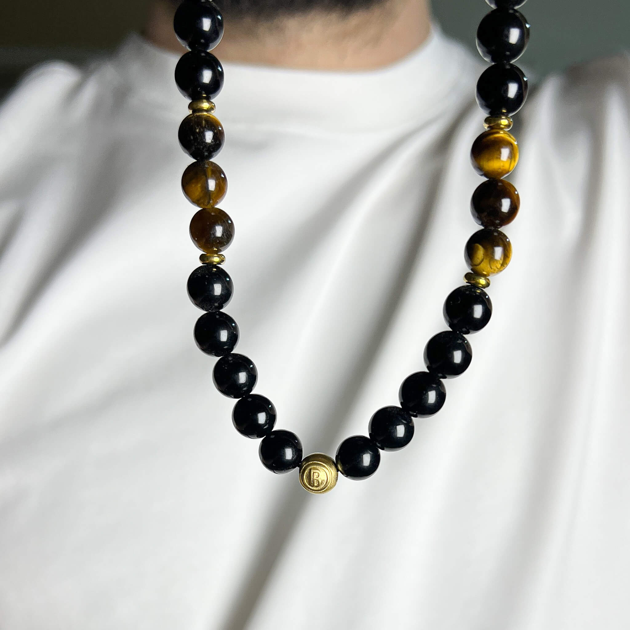 Tiger Eye and Obsidian Signature Necklace