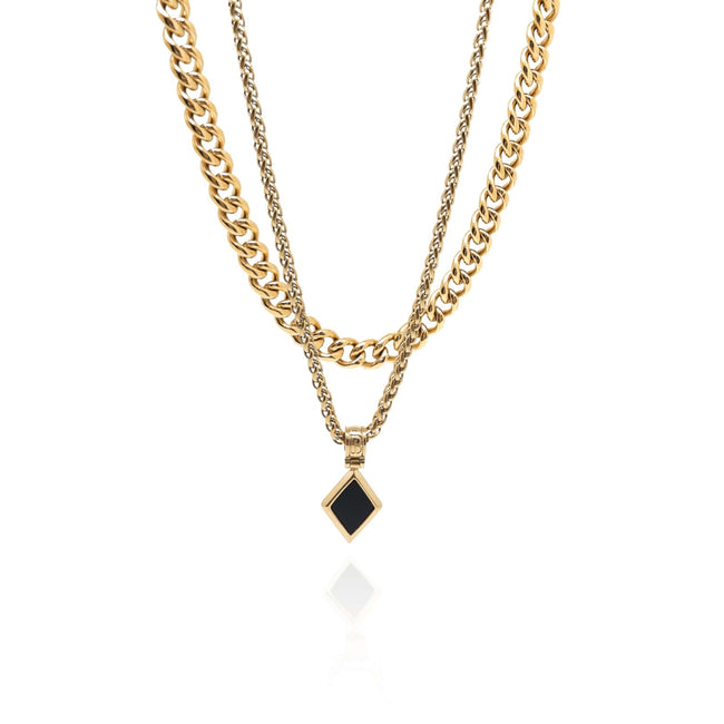 Cuban Chain Onyx Necklace Set – Gold Main image