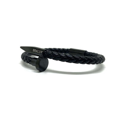 The Black And Silver Nail Leather Bracelet