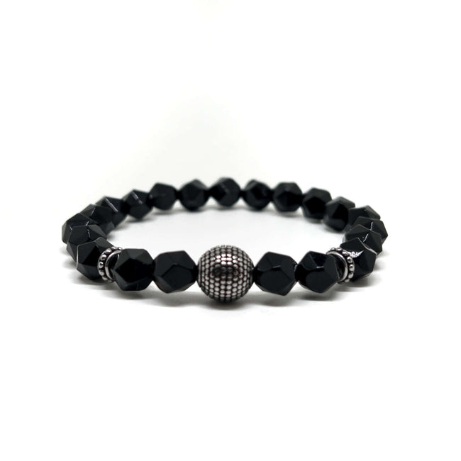 Black Agate Cylinder Bracelet – Silver Main image