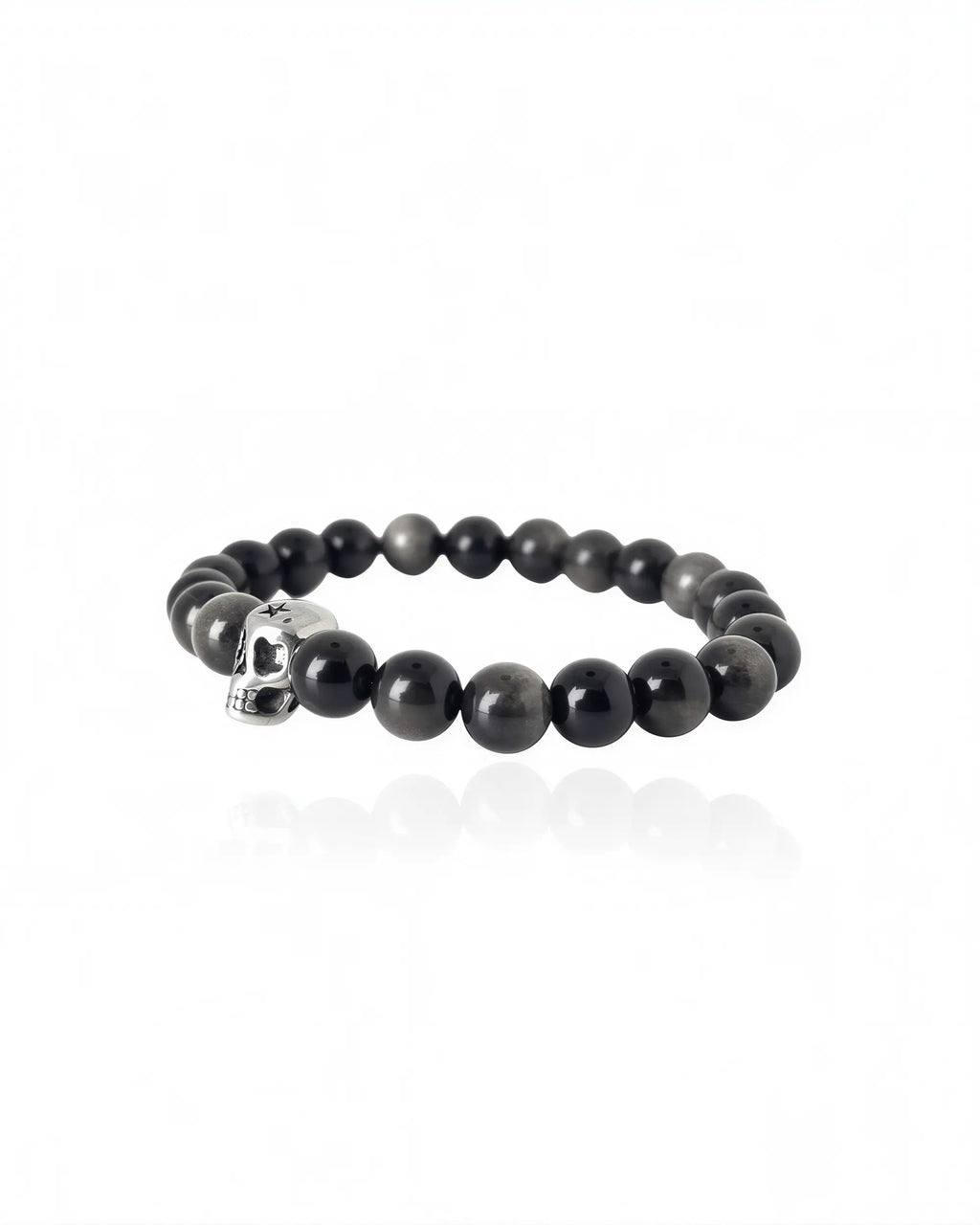 Silver Obsidian Skull Bracelet