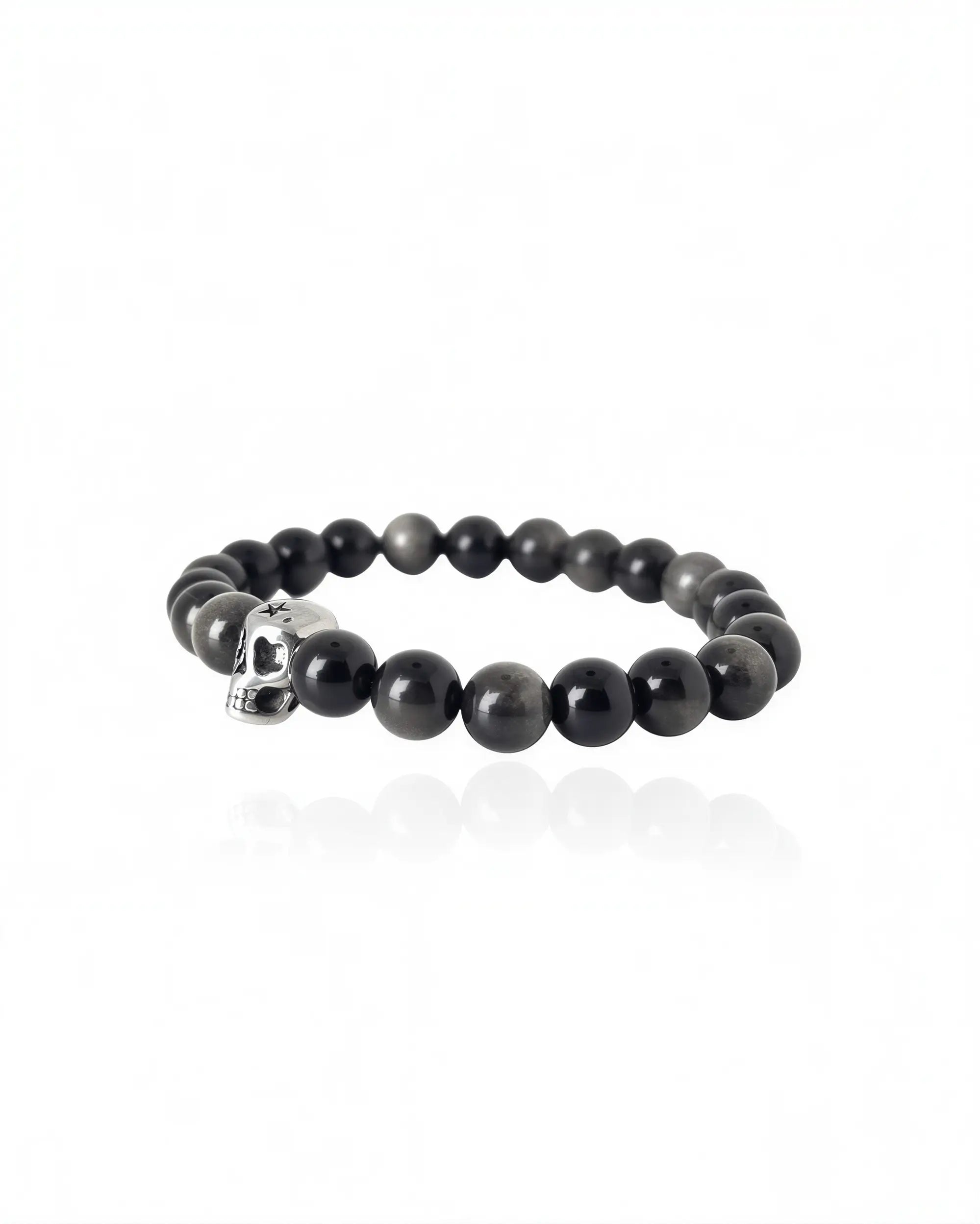 Silver Obsidian Skull Bracelet