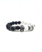 Bracelet en pierre volcanique et howlite en forme de crâne étoilé