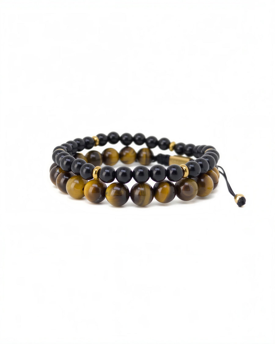 Tiger Eye Obsidian Gold Plated Stack