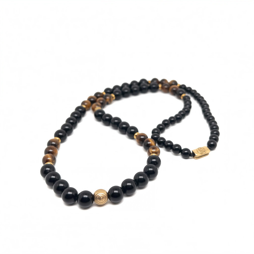 Tiger Eye and Obsidian Signature Necklace