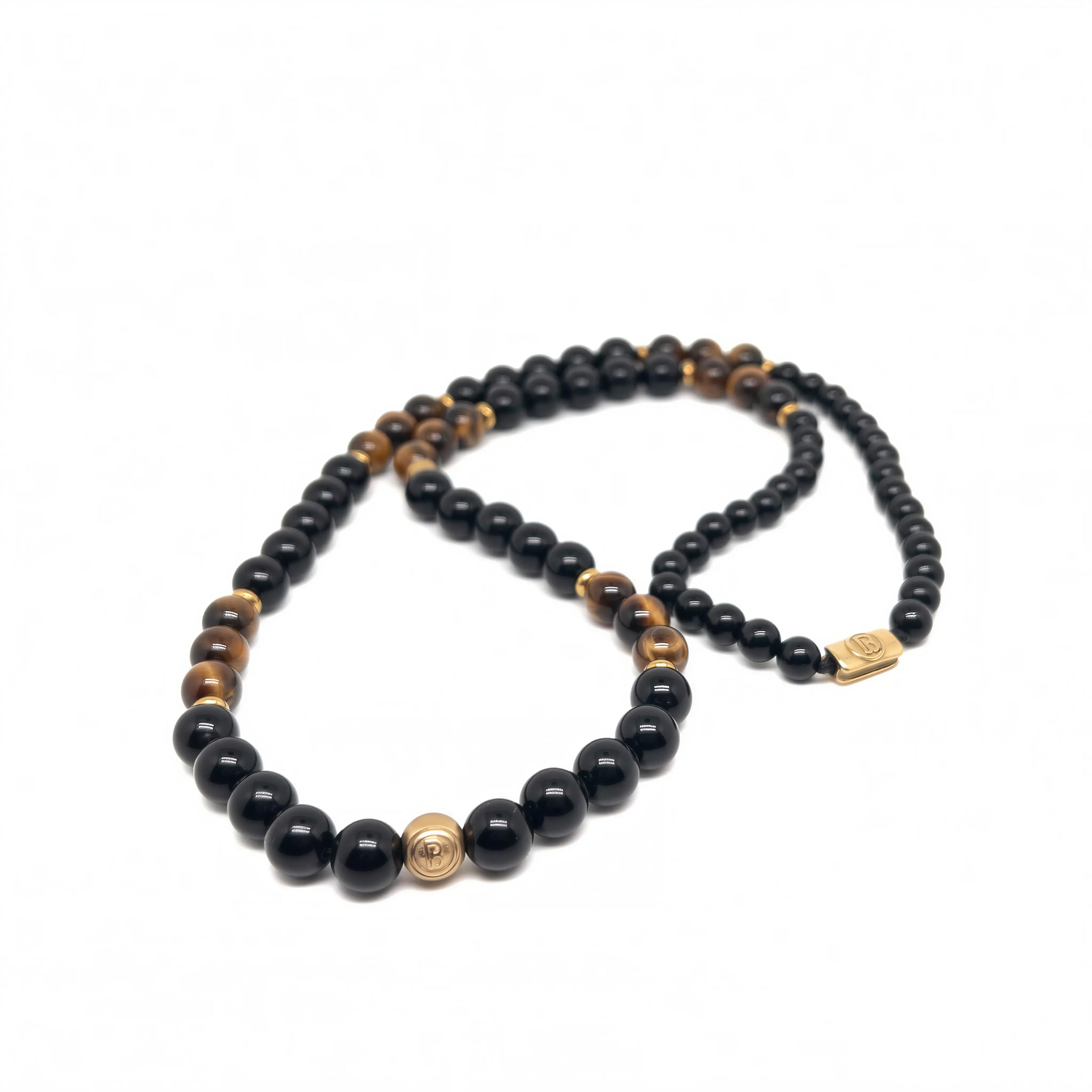 Collier signature œil de tigre et obsidienne