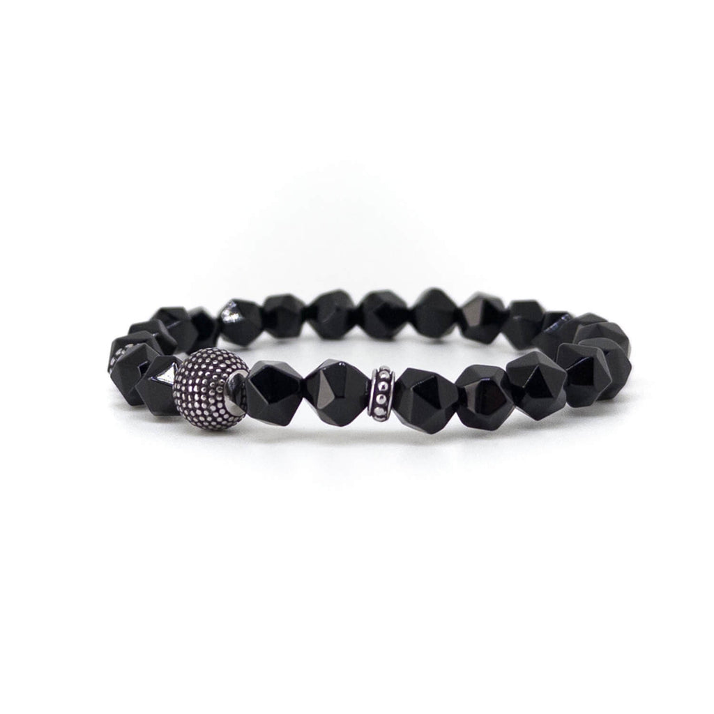 Black Agate Cylinder Bracelet – Silver