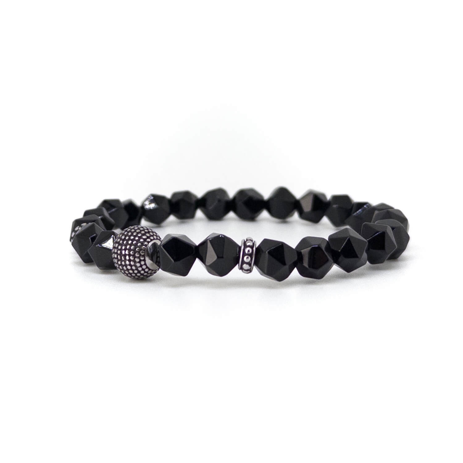 Black Agate Cylinder Bracelet – Silver