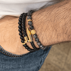 Nail Obsidian Stack and Gold Square Necklace Set