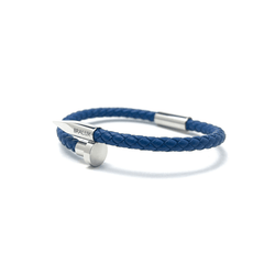 The Dark Blue And Silver Nail Leather Bracelet