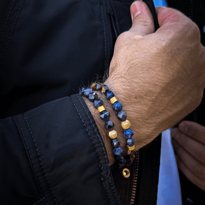 The Faceted Brown Tiger eye and Lapis Lazuli Signed Bracelet