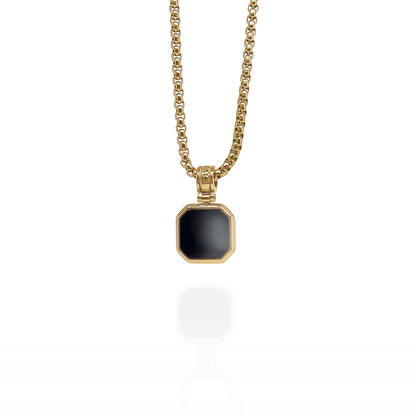 The Gold Plated Onyx Stone Square Necklace