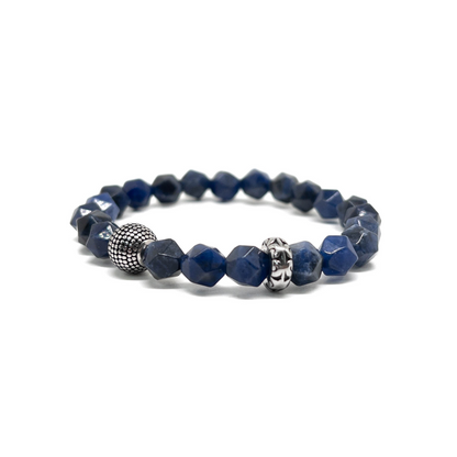 The Faceted Blue Sodalite  Stone and Silver Cylinder Bracelet