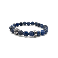 The Faceted Blue Sodalite  Stone and Silver Cylinder Bracelet