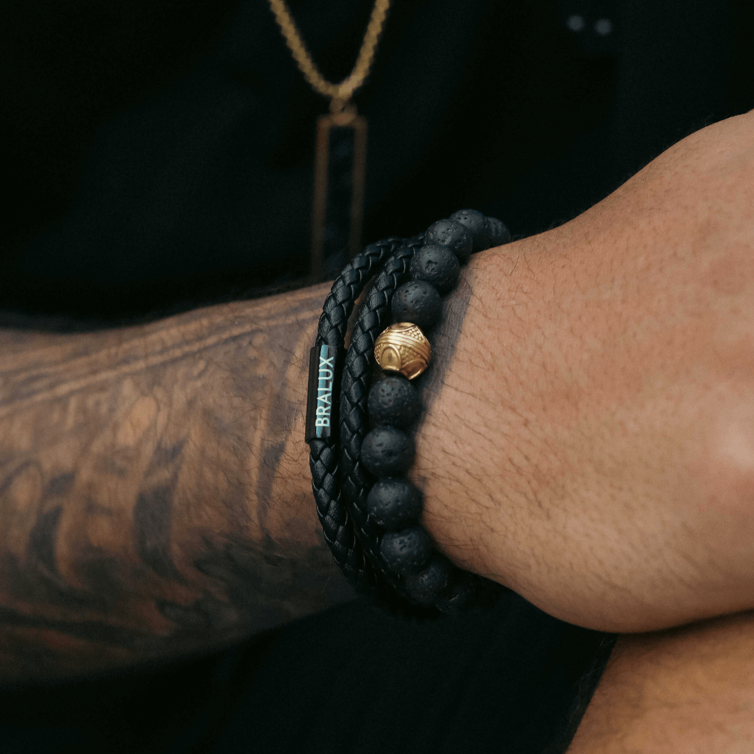 مجموعة CYL ثنائية من الجلد باللون الأسود ومطلية بالذهب