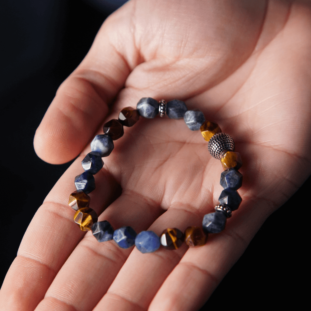 Faceted Sodalite Tiger Eye Bracelet – Silver