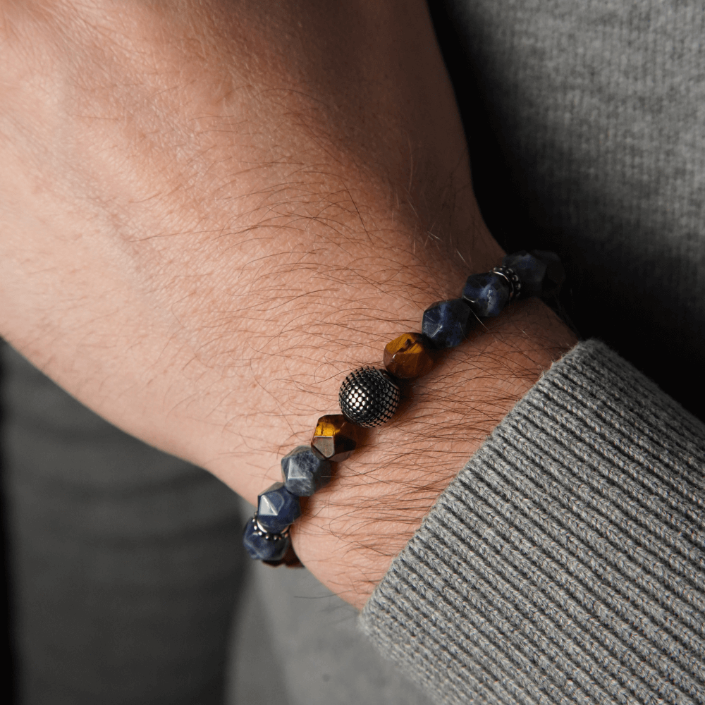Faceted Sodalite Tiger Eye Bracelet – Silver