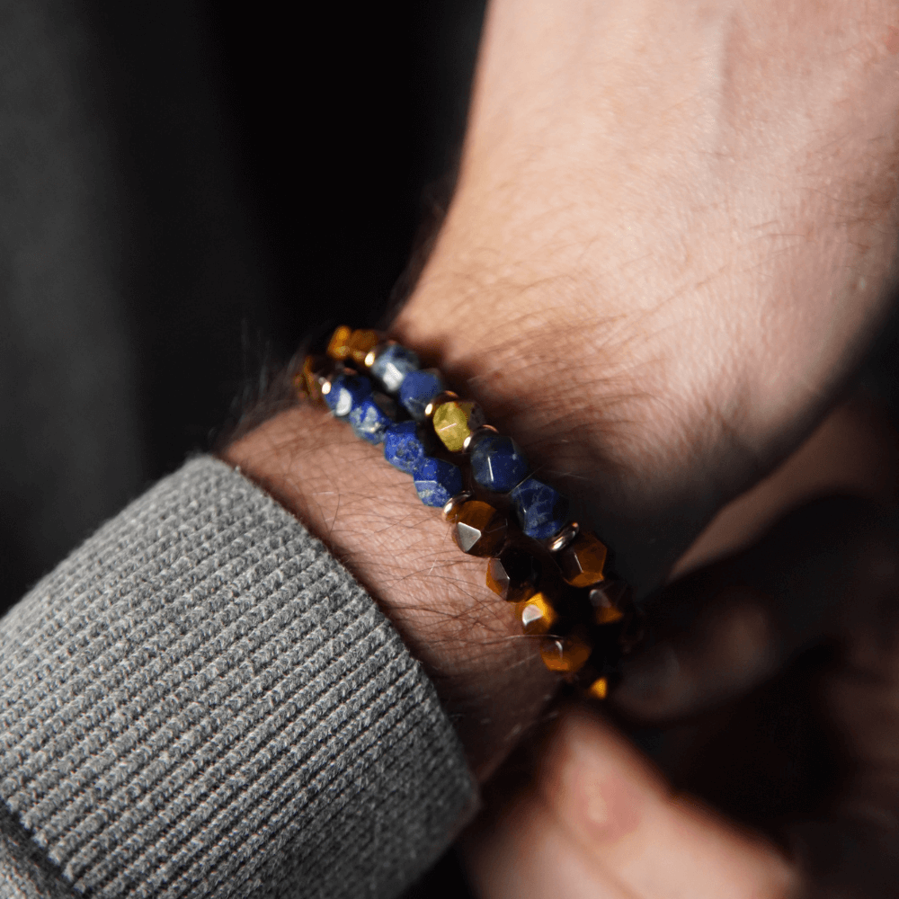 Tiger Eye Lapis Bracelet - Gold