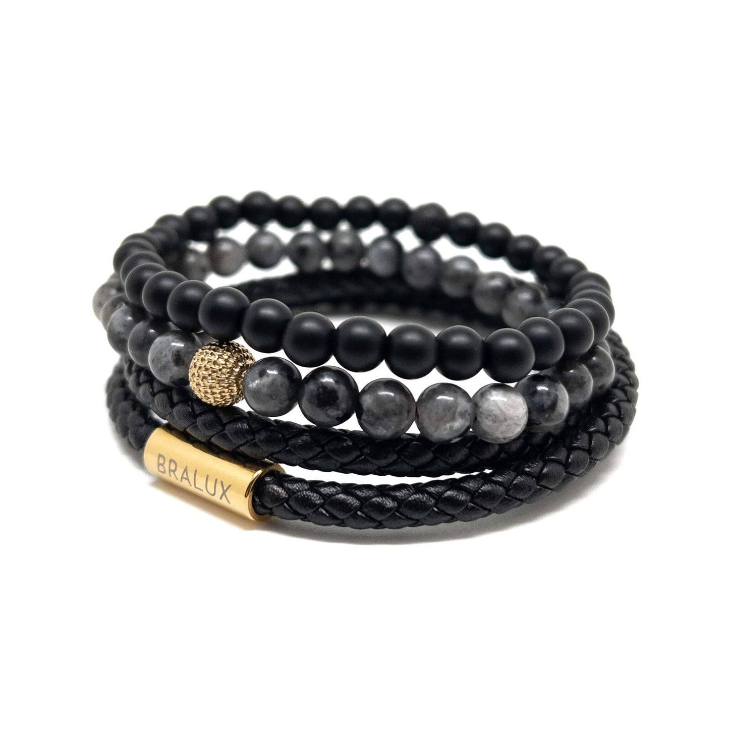 The Gold Plated Duo Black Leather Stack SS