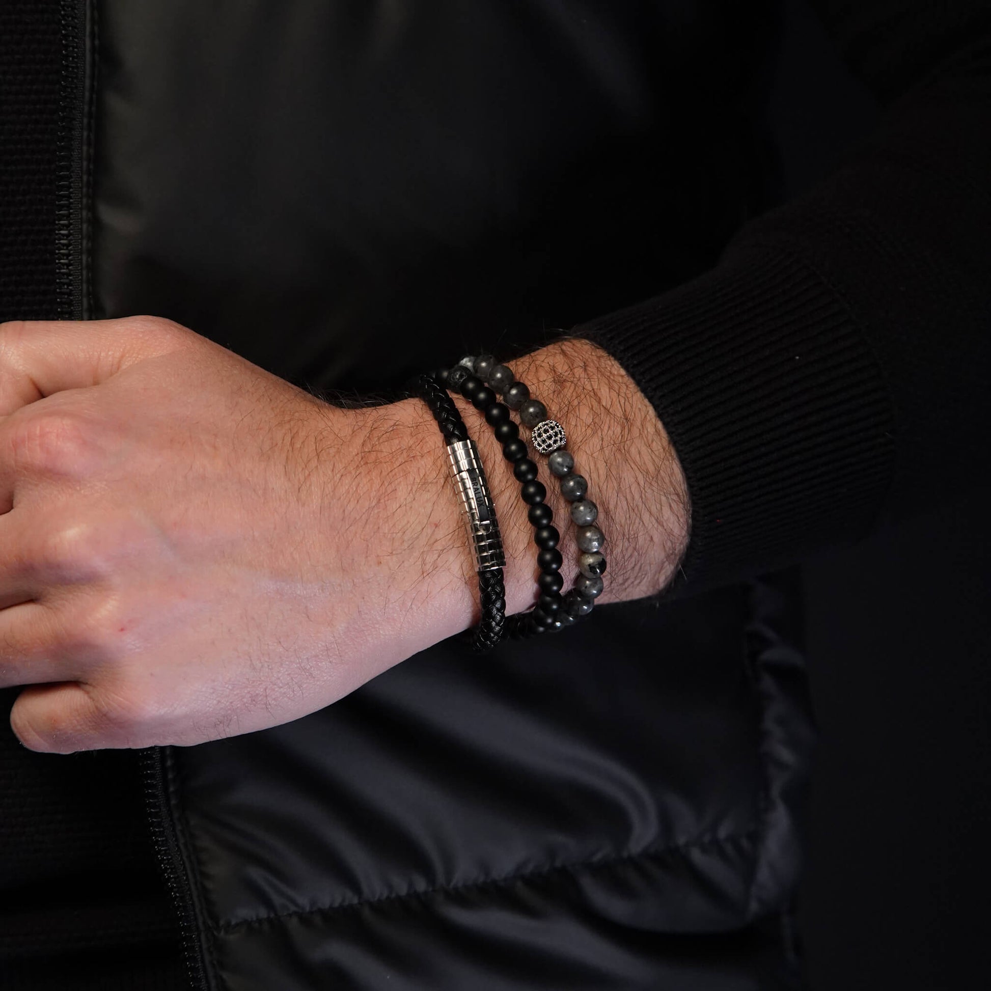 The Silver Plated Duo Black Leather Stack, Bralux