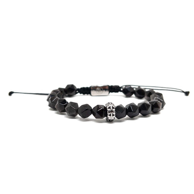 The Faceted Silver Obsidian with Vintage Spacer Thread bracelet