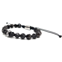 The Faceted Silver Obsidian with Vintage Spacer Thread bracelet