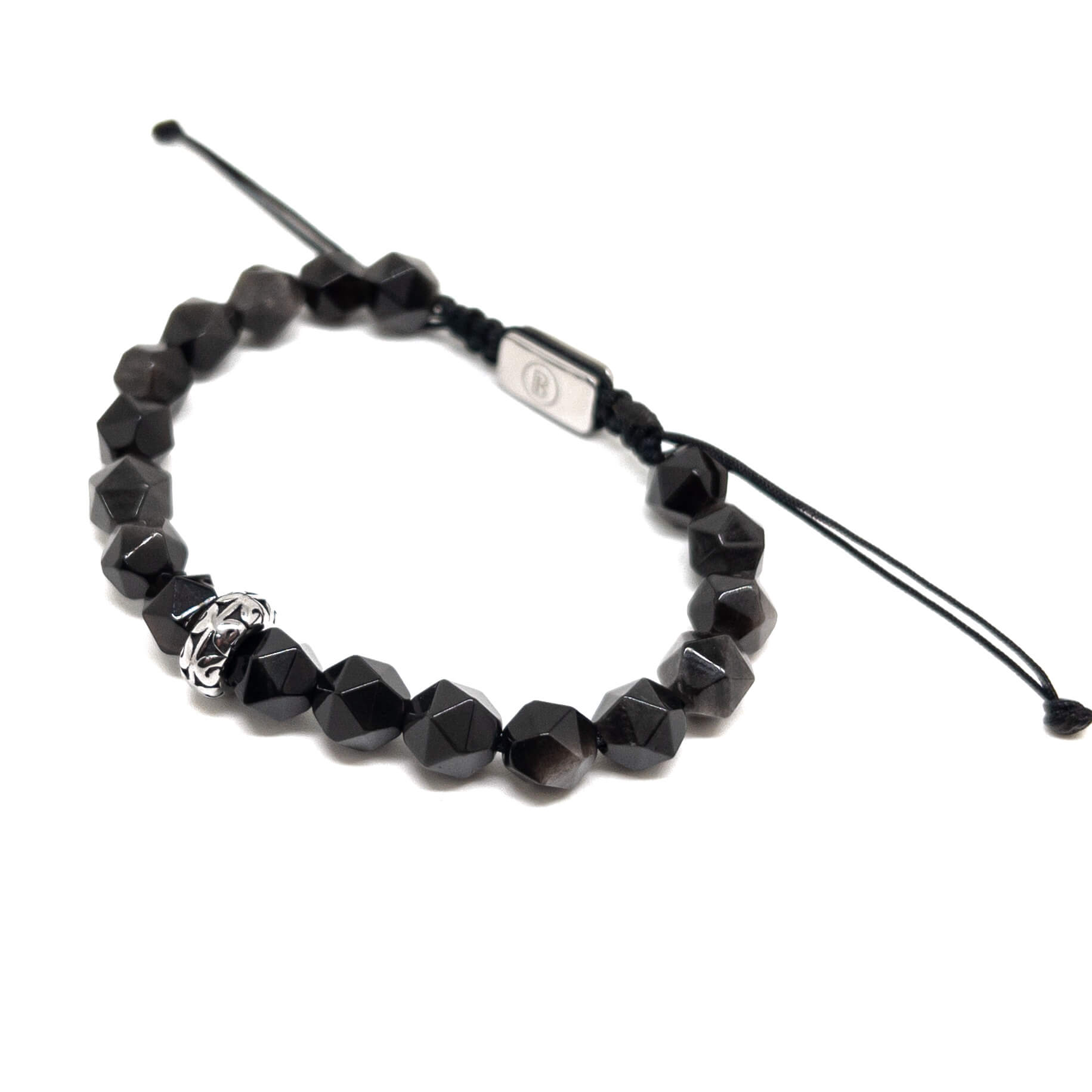 Faceted Silver Obsidian Thread – Silver