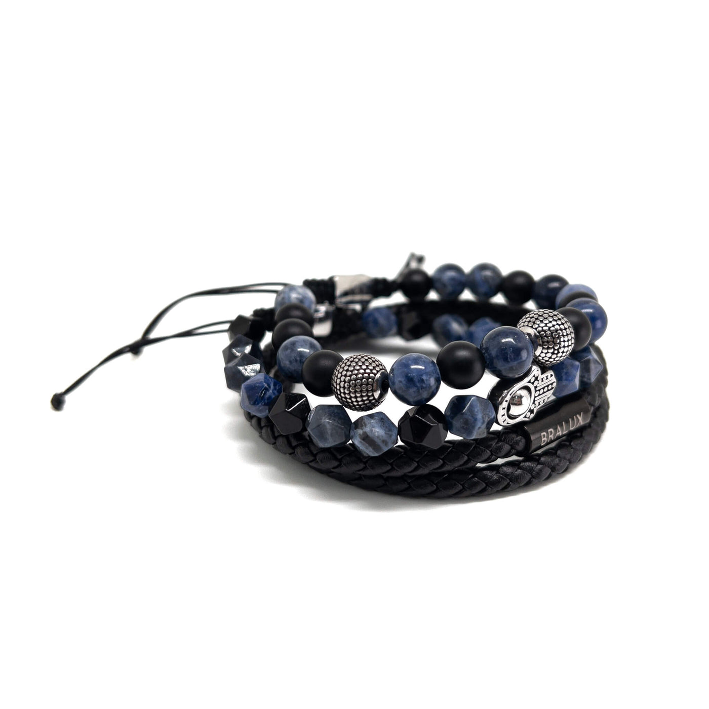The Hamsa Hand Blue Sodalite  Duo Leather Stack