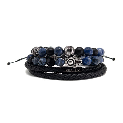 The Hamsa Hand Blue Sodalite  Duo Leather Stack