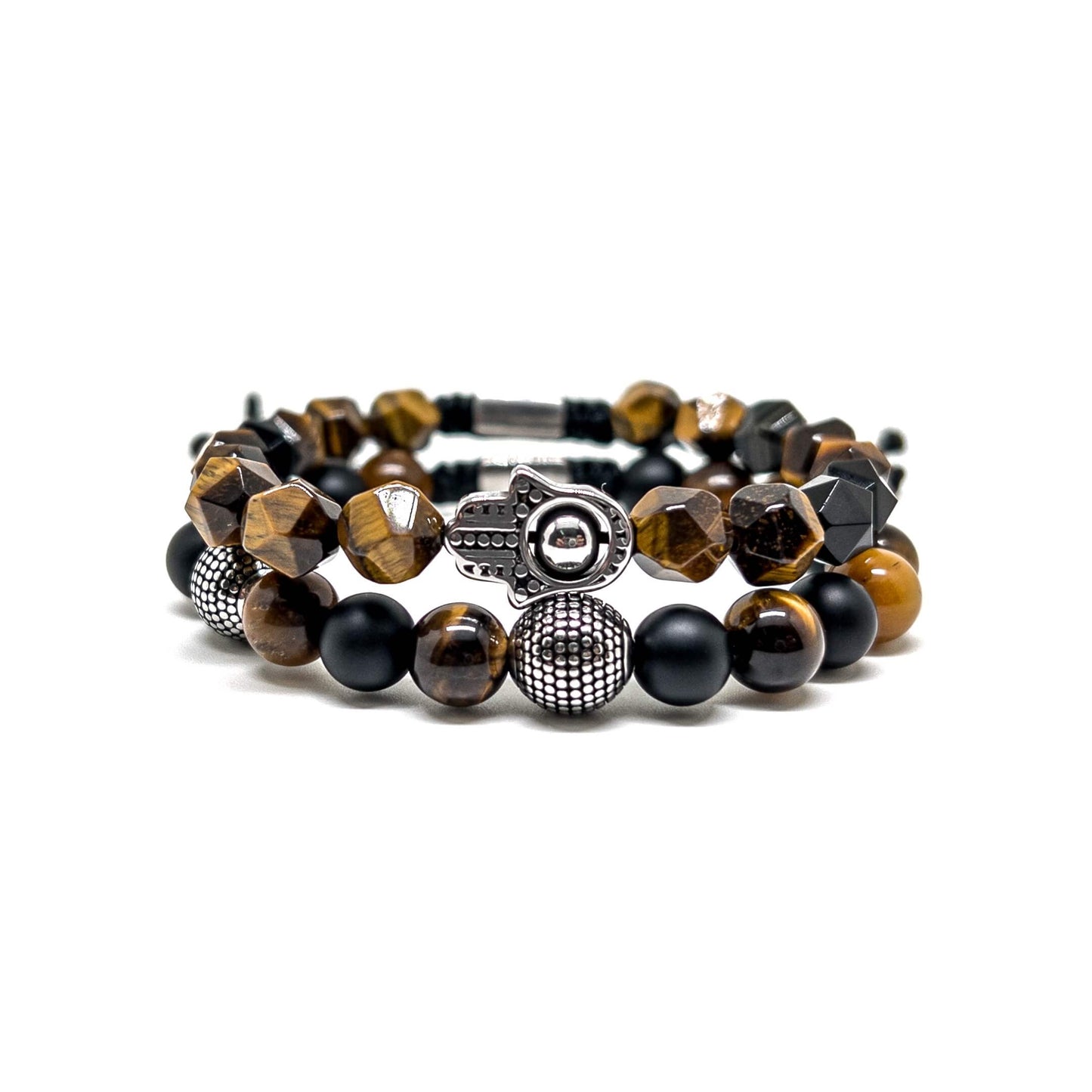 The Hamsa Hand and Cylinder Tiger Eye Stack