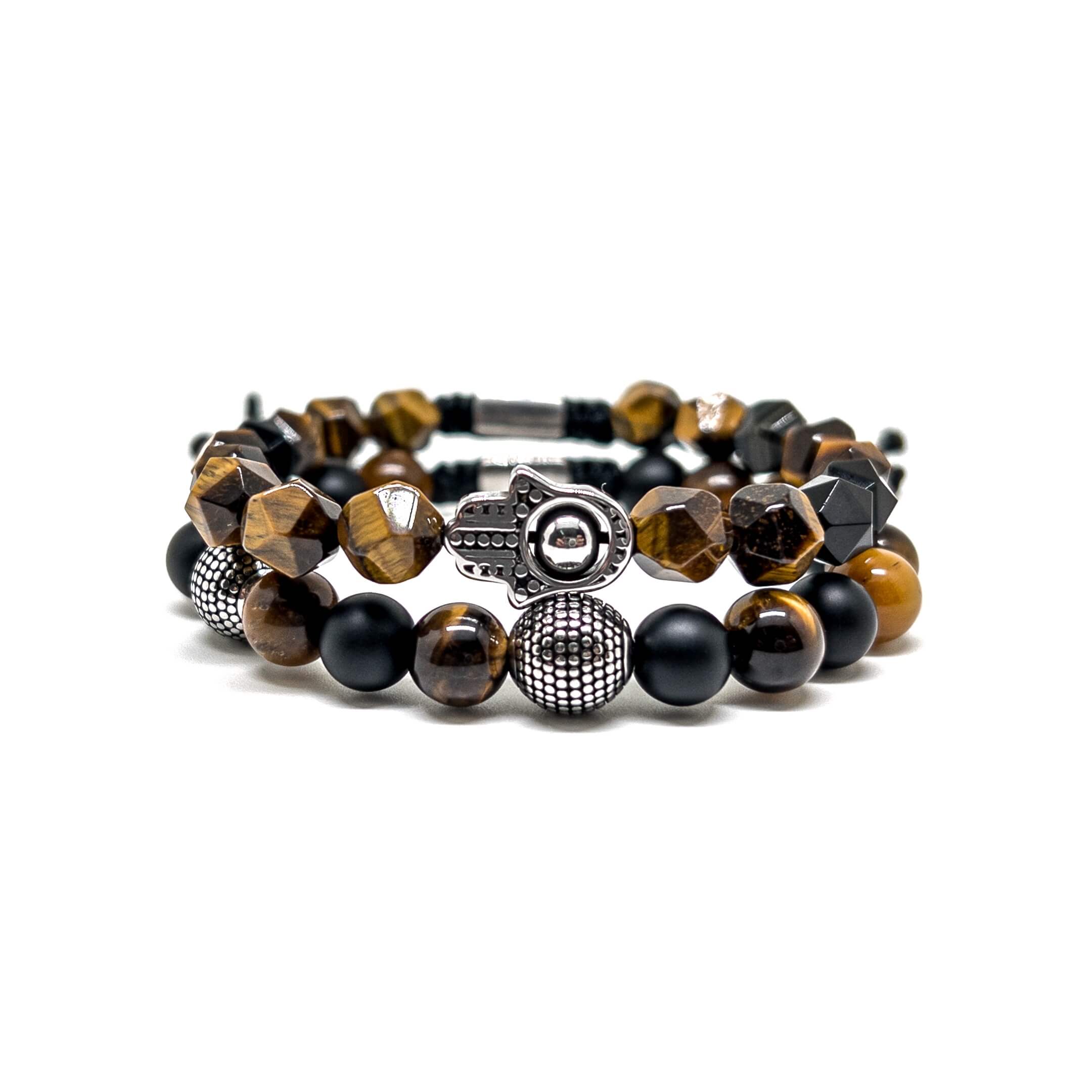 Hamsa Tiger Eye Stack - Silver