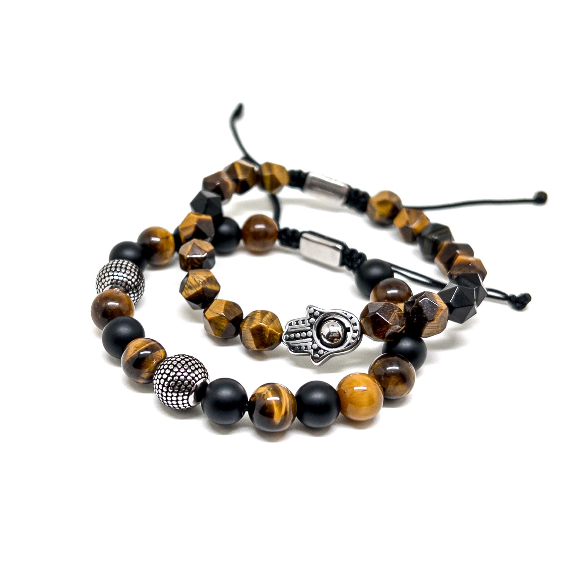 Hamsa Tiger Eye Stack - Silver