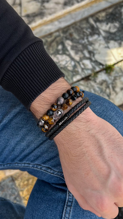 The Hamsa Hand Tiger eye Duo Leather Stack