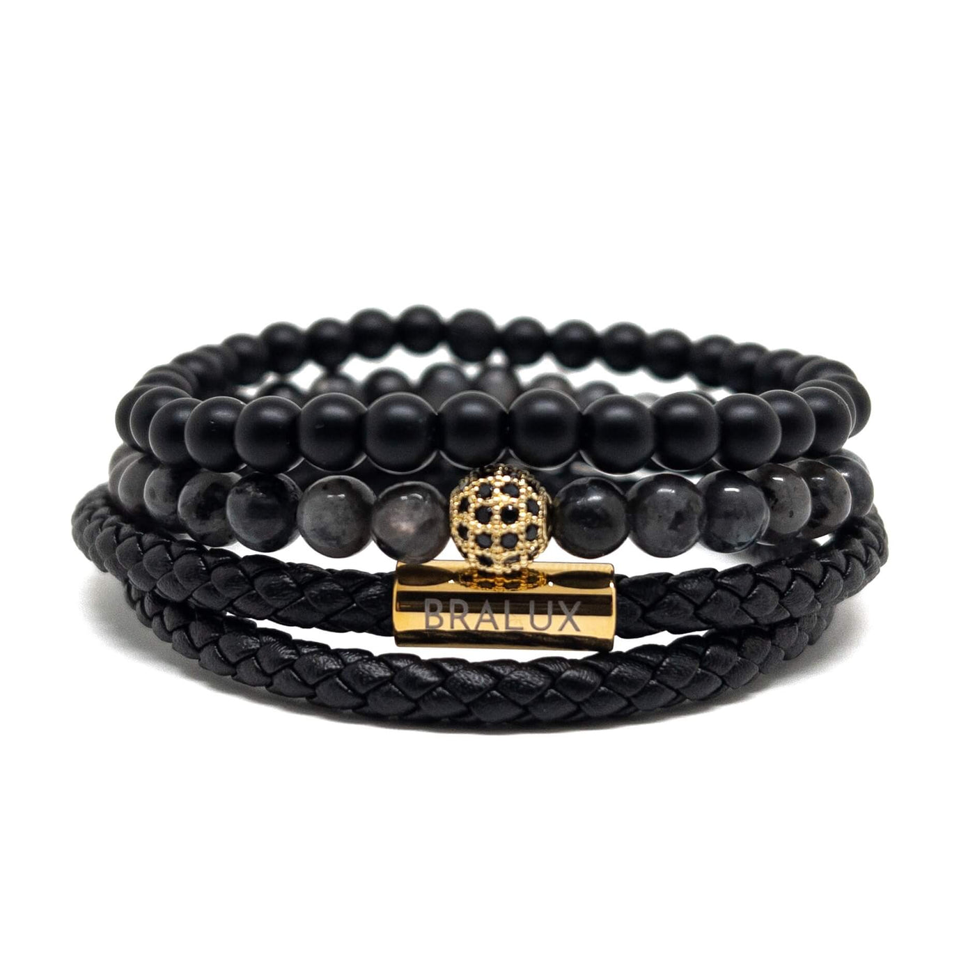 The Gold Plated Duo Black Leather Stack