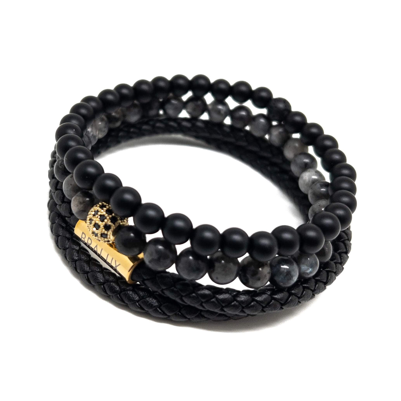 The Gold Plated Duo Black Leather Stack