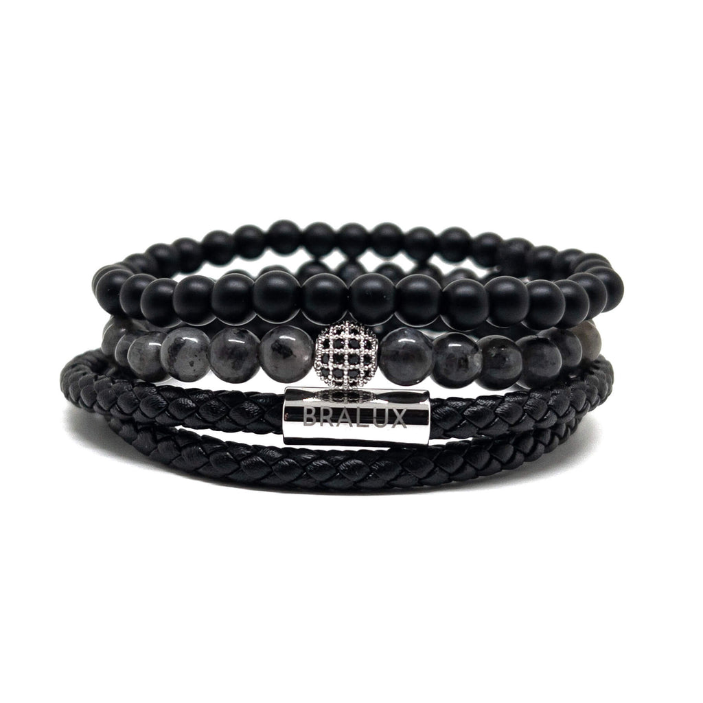 Duo Black Leather Stack – Silver