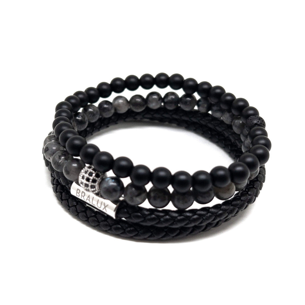 Duo Black Leather Stack – Silver
