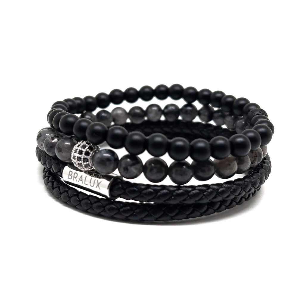 Duo Black Leather Stack – Silver