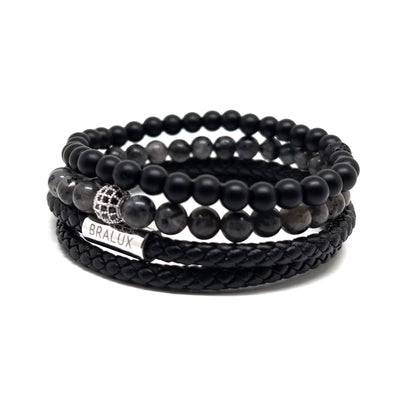 The Silver Plated Duo Black Leather Stack