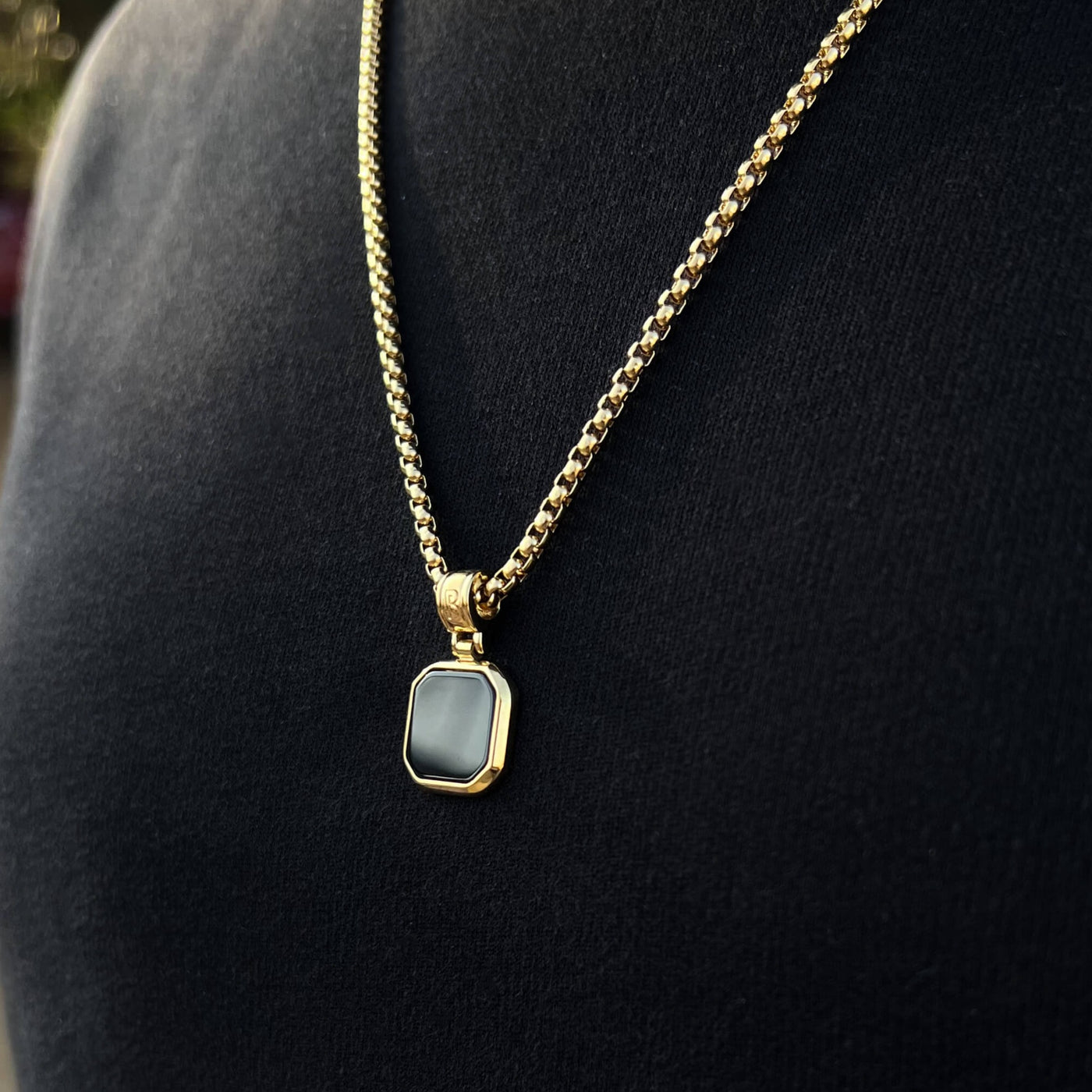 The Gold Plated Onyx Stone Square Necklace