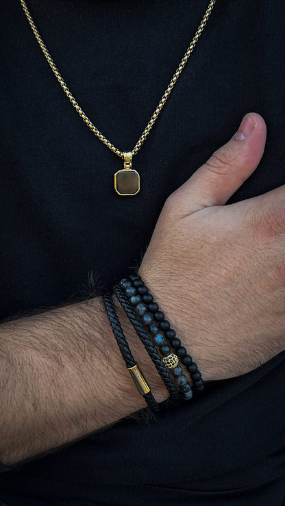 The Gold Plated Onyx Stone Square Necklace