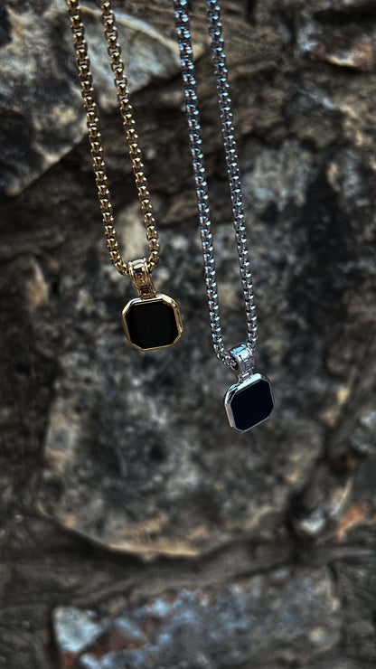 The Gold Plated Onyx Stone Square Necklace