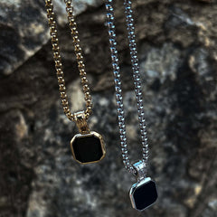 The Silver Plated Onyx Stone Square Necklace