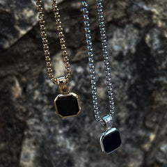 The Gold Plated Onyx Stone Square Necklace