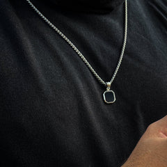 The Silver Plated Onyx Stone Square Necklace