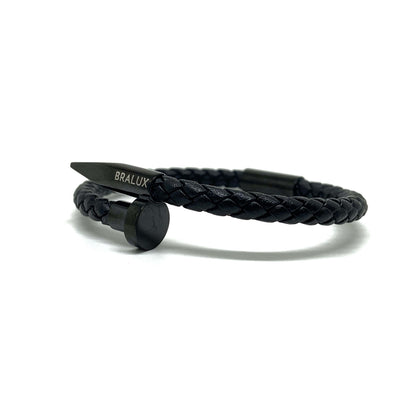 The Full Black Nail Leather Bracelet