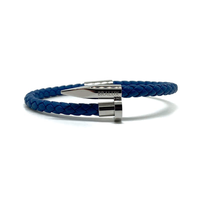 The Dark Blue And Silver Nail Leather Bracelet