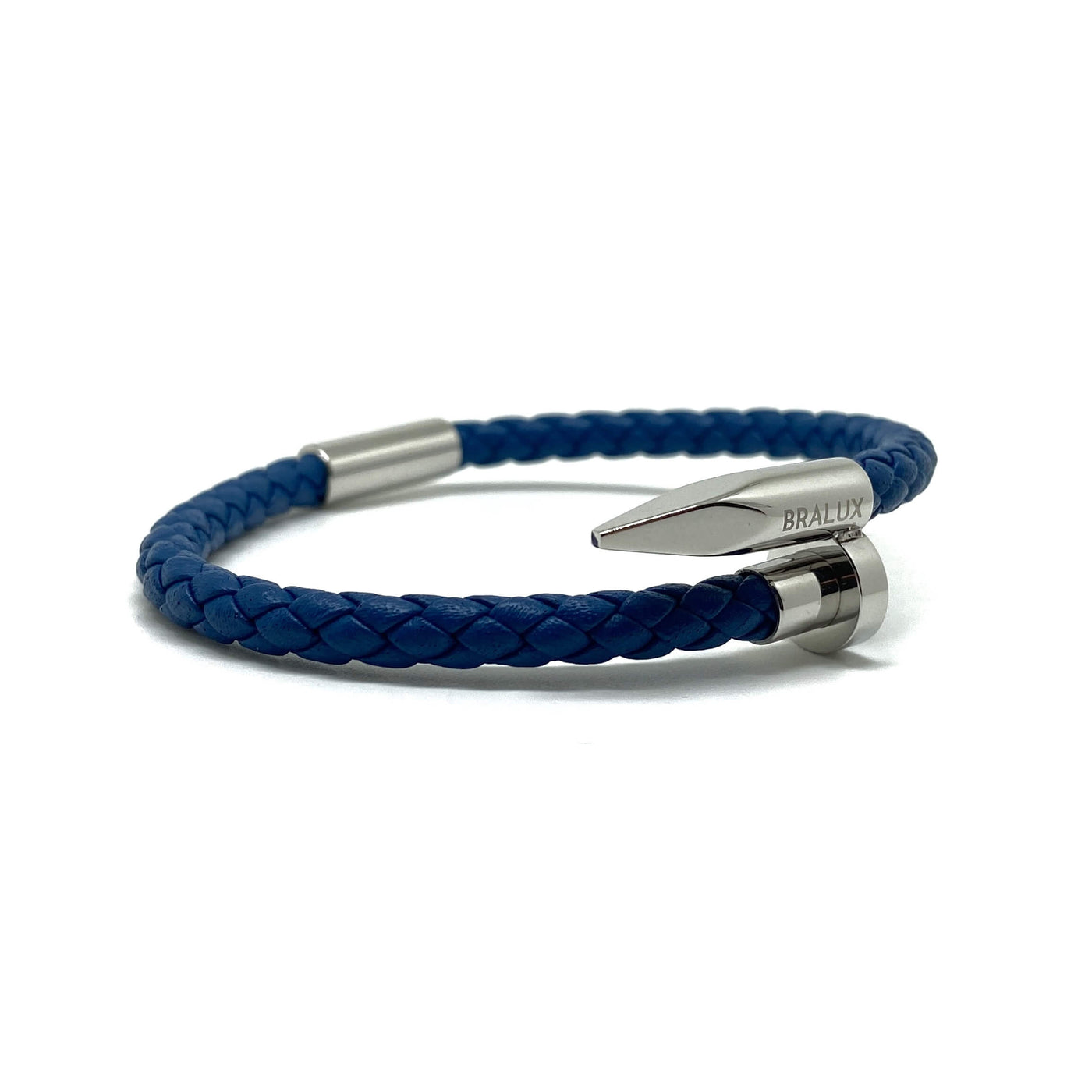 The Dark Blue And Silver Nail Leather Bracelet
