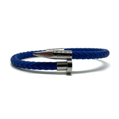 The Blue and Silver Nail Leather Bracelet