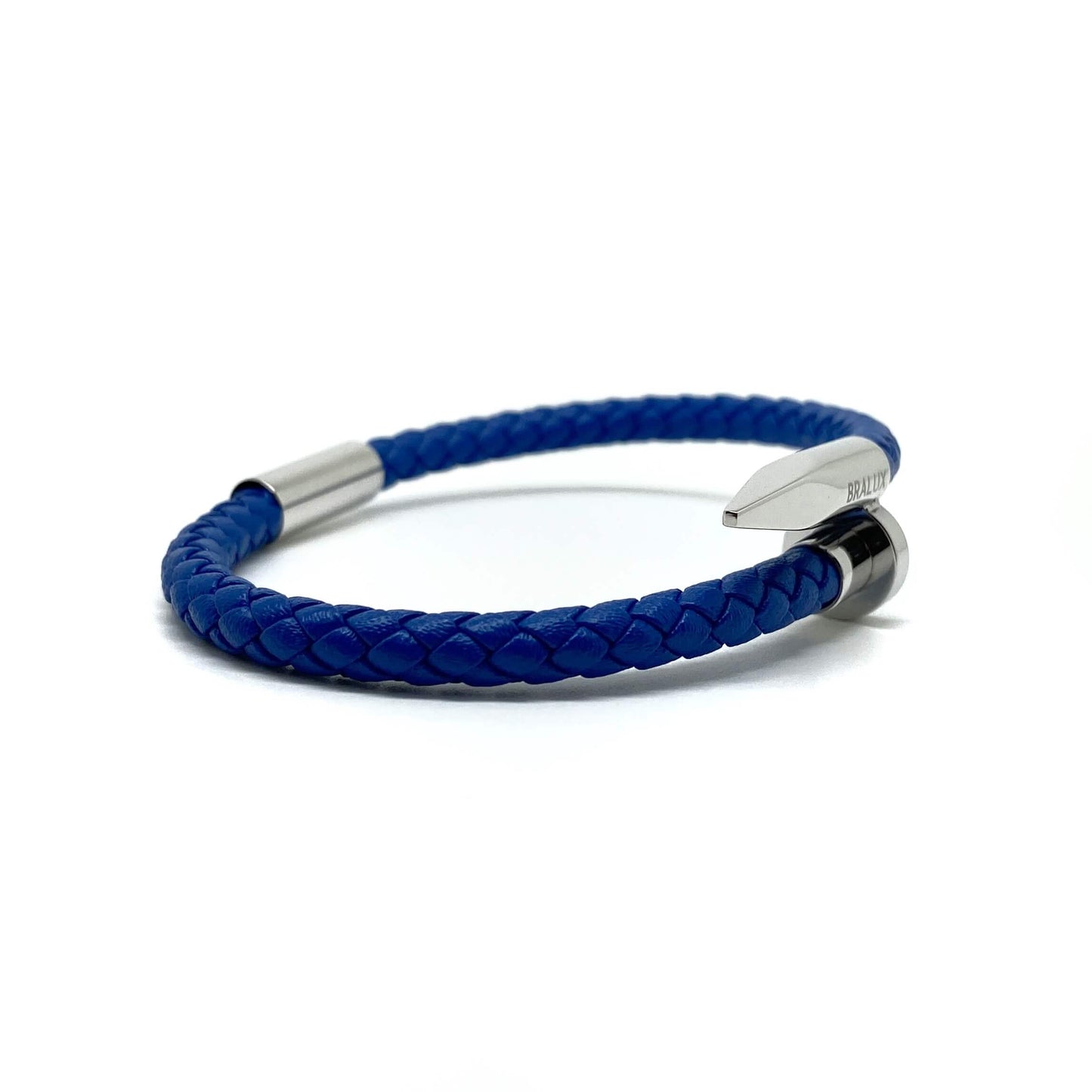 The Blue and Silver Nail Leather Bracelet